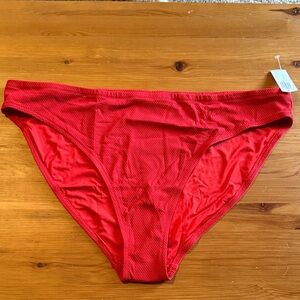 Old Navy Mid-Rise Textured Bikini Swim Bottoms in Scotty Red